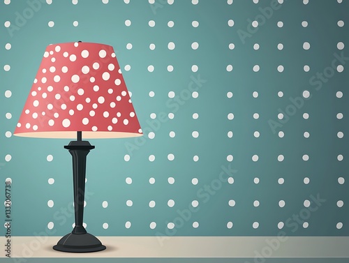 A decorative lampshade with a polka dotted pattern is shown