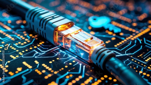 Network Security Background with Ethernet Cable and Circuit Board