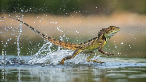 Water Dragon Running on Water