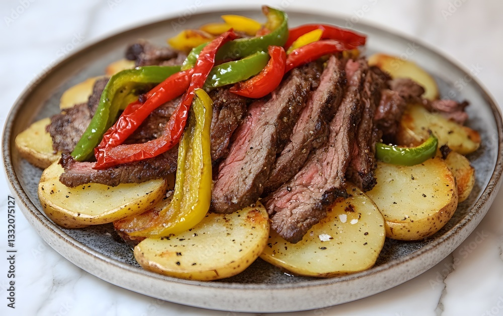 Sliced Steak with Roasted Potatoes and Peppers Sliced Steak with Roasted Potatoes and Peppers