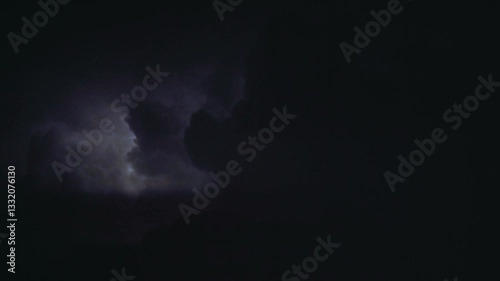 Lightning flashes in the sky. Thunder in the night sky