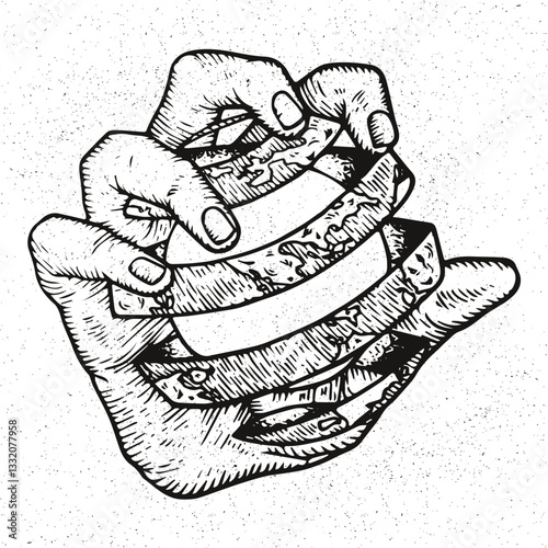 Earth In Hand. Vector Illustration On Grunge Texture Background.