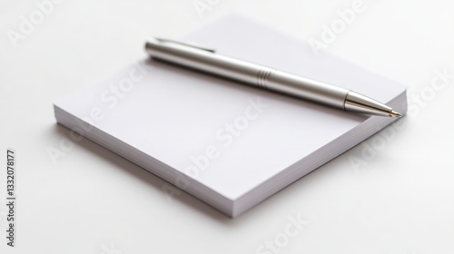 Wallpaper Mural Silver Pen on White Notepad: Minimalist Office Supplies Torontodigital.ca
