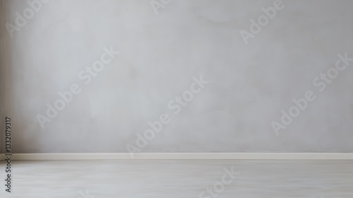 an empty room with a gray concrete wall and wooden floor