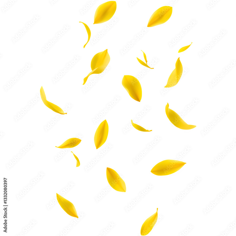 Yellow petals scattered in a dynamic arrangement, showcasing their vibrant color and delicate shapes. Yellow petals scattered in a dynamic arrangement, showcasing their vibrant color and delicate shapes.