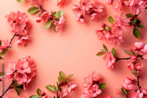 Elegant mockup featuring blooming sakura branches with delicate pink flowers on a soft pastel background. 