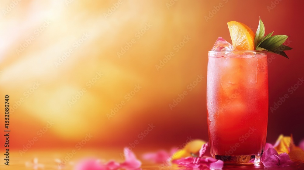 Refreshing Summer Cocktail Drink with Orange Slice and Floral Decoration Refreshing Summer Cocktail Drink with Orange Slice and Floral Decoration