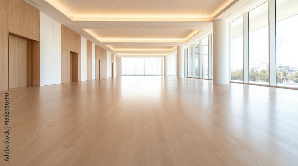 Fototapeta premium a modern interior of a spacious, empty room with floor to ceiling window