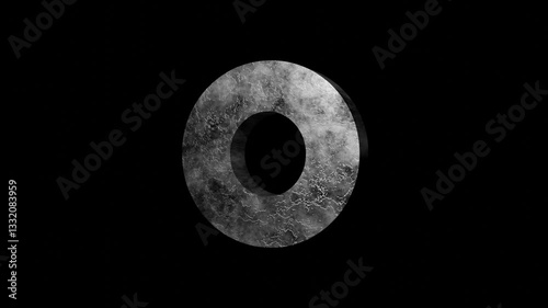 Dynamic 3D alphabet letter O animation, Iron Metal grunge textured surface. high-contrast crack pattern. 3D render reveal and out. Perfect for cinematic intro, title sequences or branding project.