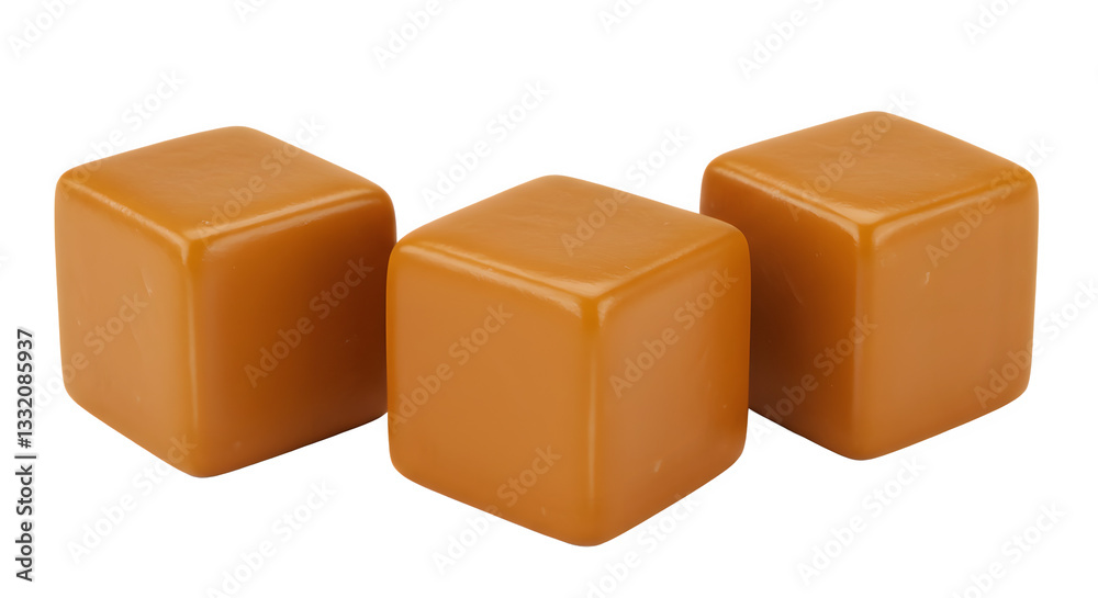 Fototapeta premium Three glossy, caramel-colored cubes stacked closely together.