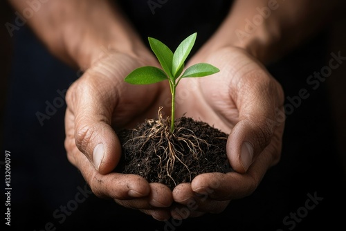 A close-up of hands holding a small plant with the roots exposed, symbolizing efforts to protect nature and preserve biodiversity. 