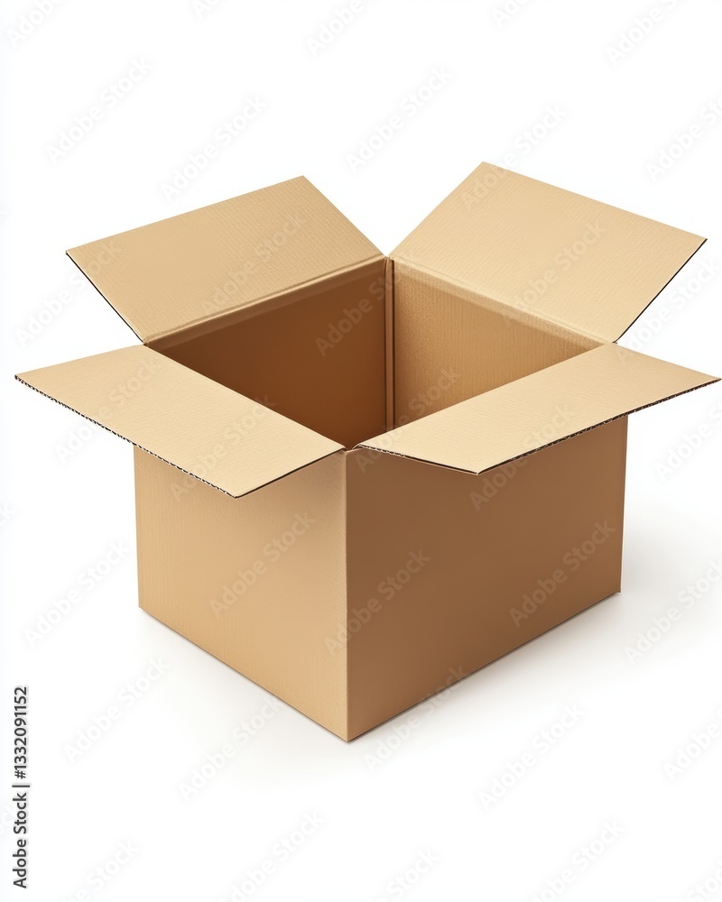 Empty cardboard box with open flaps on a clean white background Empty cardboard box with open flaps on a clean white background
