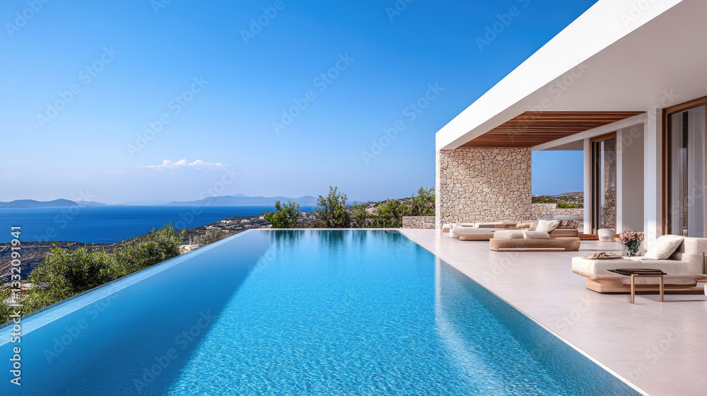 Fototapeta premium Infinity pool overlooking tranquil ocean in luxurious resort
