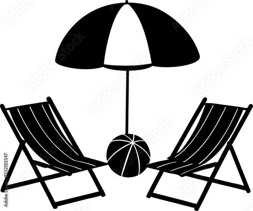 beach chairs and umbrella