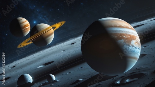 Space Background Featuring Jupiter and Saturn in the Universe
