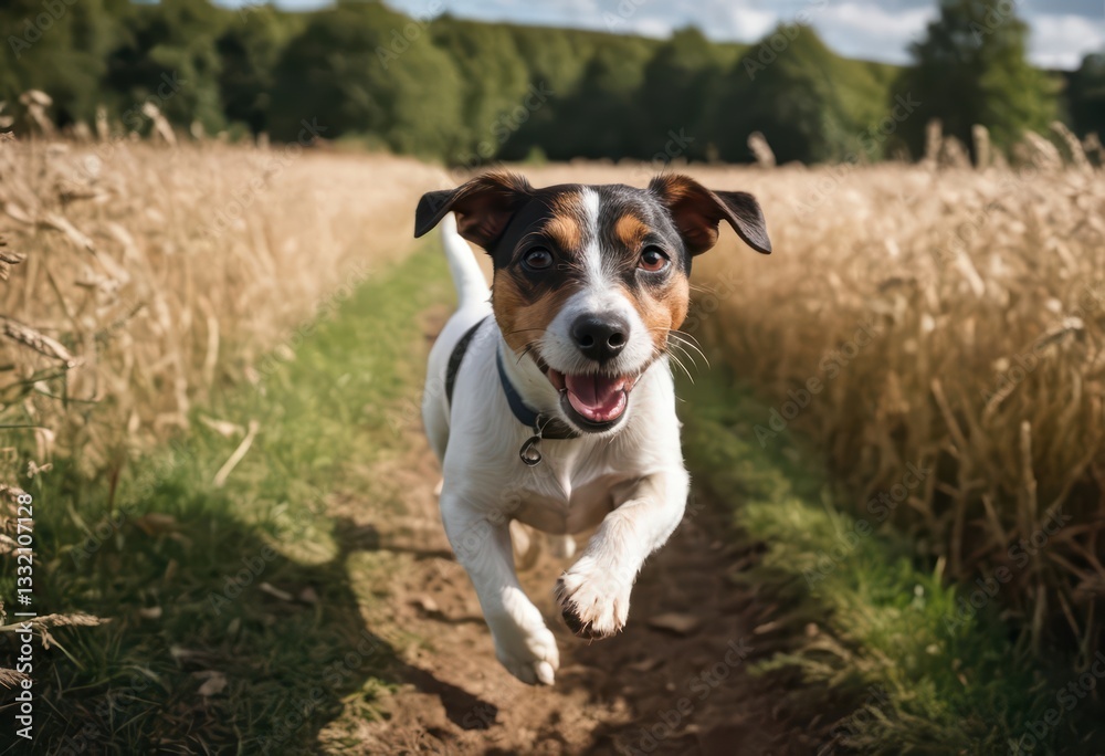 jack russell terrier dog running outdoors in the countryside