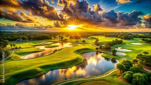 Wallpaper Mural Stunning Aerial View of Golf Course at Sunset - Golden Hour Landscape Torontodigital.ca