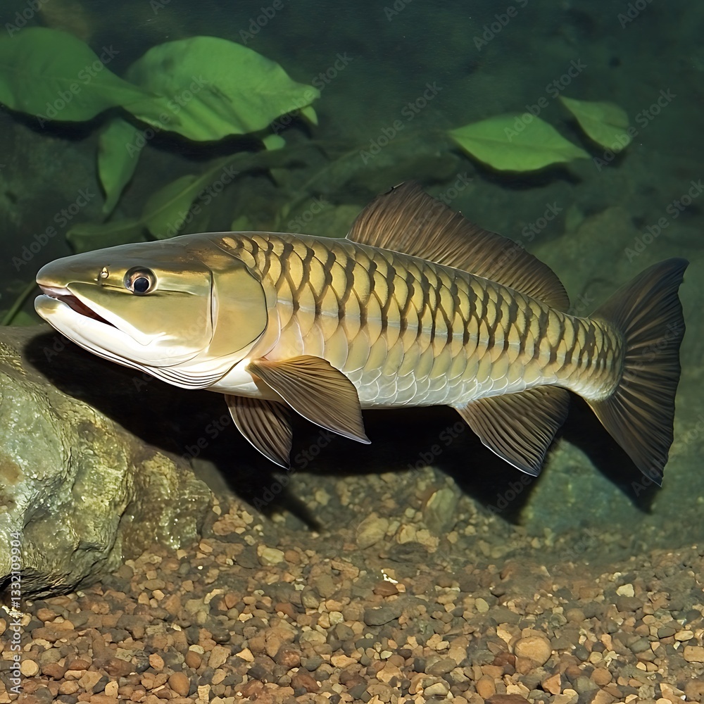 Fototapeta premium A large exotic freshwater fish swims in a clear water habitat