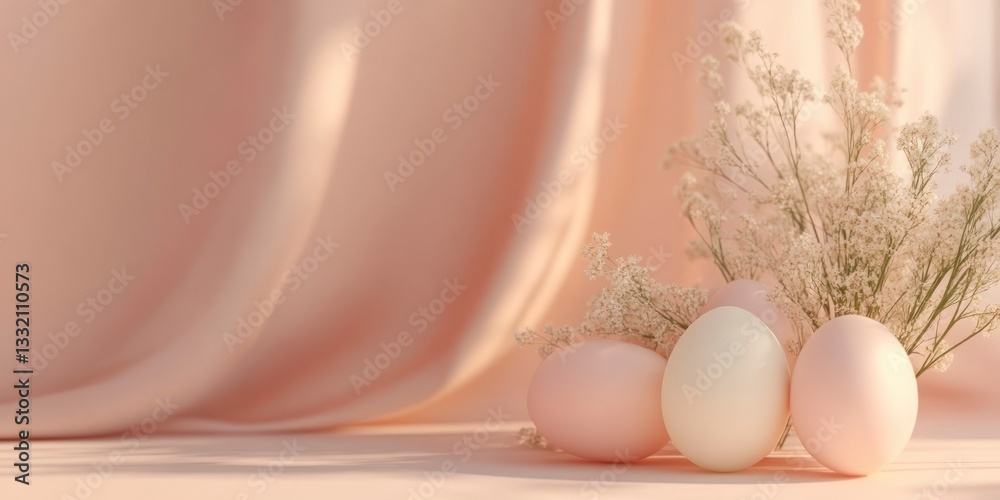 Fototapeta premium Elegant Easter Eggs and White Flowers on a Pastel Background