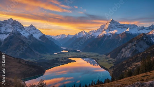 Stunning Mountain Nature Background with Reflections in the Lake