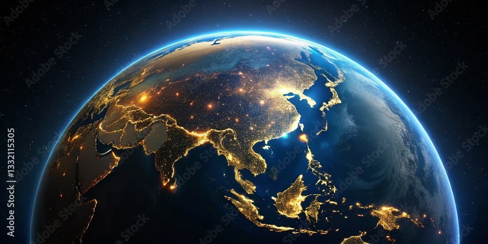 Obraz premium Stunning Night Lights of Asia Pacific: Earth Globe Digital Render