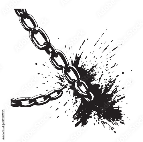 Distressed metal chains set with retro photocopy effect. Black monochrome design elements with grainy stippling texture. Trendy grunge vector illustration isolated on transparent background