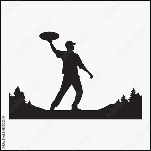 man player throwing golf disc vector silhouette
