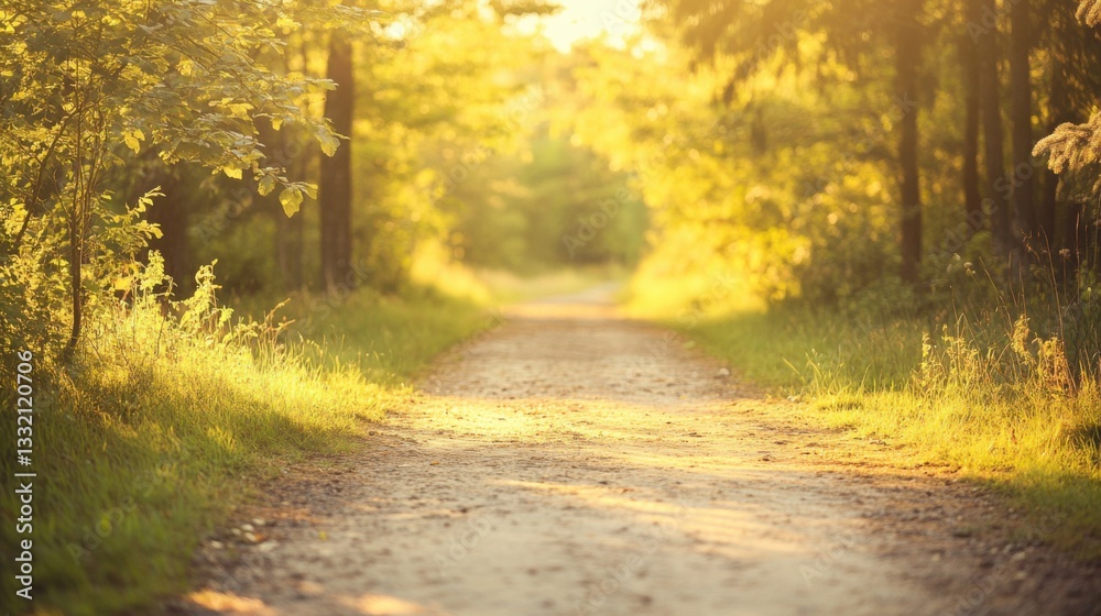 Golden sunlight illuminates a tranquil forest path, evoking peace and natural harmony. Golden sunlight illuminates a tranquil forest path, evoking peace and natural harmony.