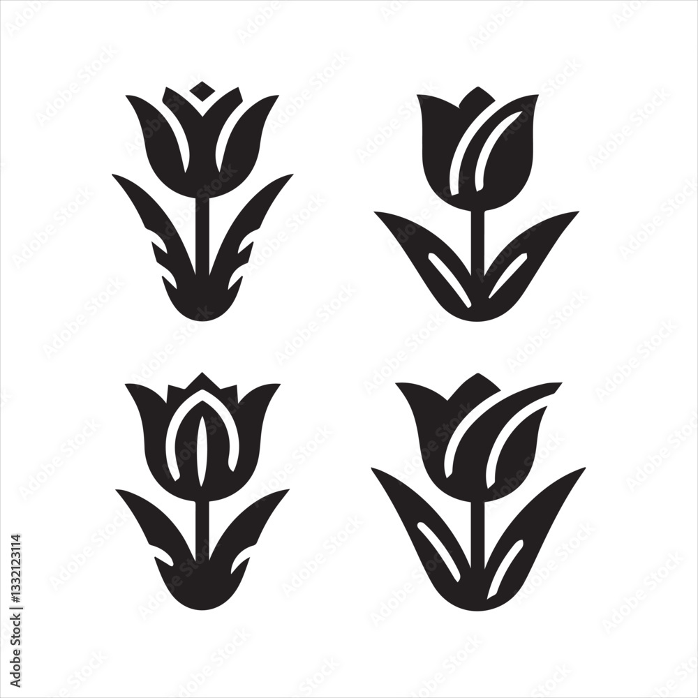 Elegant Black and White Tulip Silhouettes Elegant Black and White Tulip Silhouettes