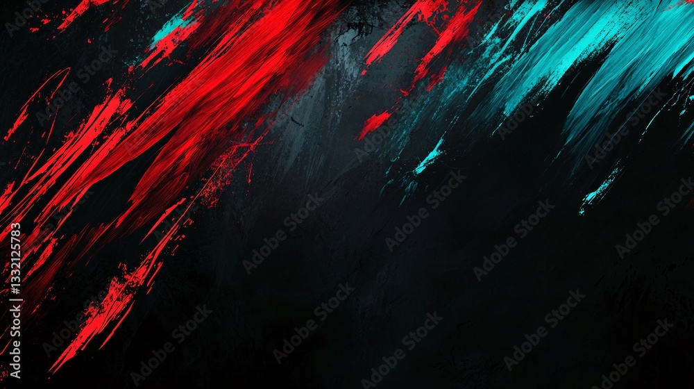 Fototapeta premium Abstract artwork showing painted strokes of red and cyan colors