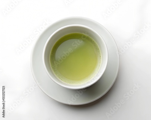 A Serene Cup Of Vibrant Green Matcha Tea, A Moment Of Peaceful Contemplation In A Minimalist Setting With Soft Light