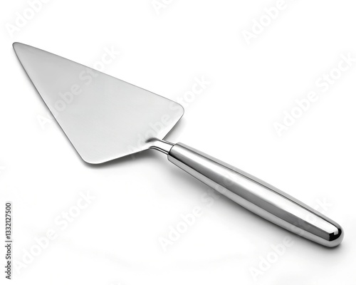 A Sleek, Elegant Cake Server, Perfect For Slicing And Serving Delicious Desserts, Gleaming Under Soft Light On A Pristine White Background