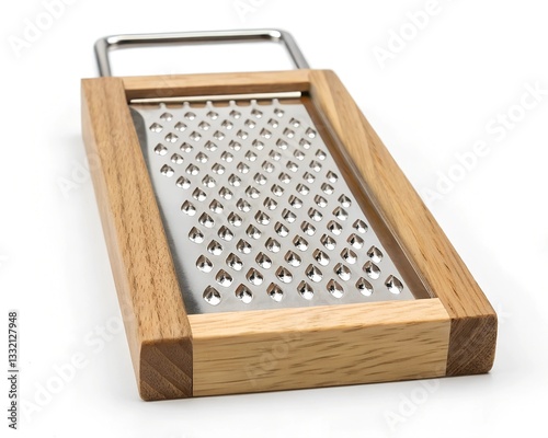 A Sleek, Modern Grater Crafted From Warm, Light Wood And Gleaming Stainless Steel, Perfect For Adding A Touch Of Elegance To Culinary Creations