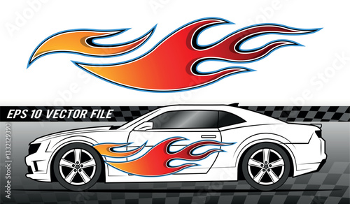 Speed flame sports car decal vinyl sticker. Racing car tribal fire flames vector art graphic. Side vehicle decoration for car, auto, truck, boat, suv, motorcycle.