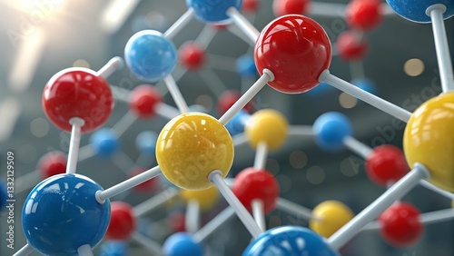 A Vibrant Molecular Structure, A Colorful Dance Of Interconnected Spheres, Showcasing The Beauty Of Scientific Connections With Glossy Spheres And Crisp White Bonds