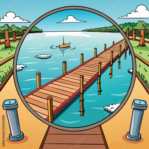 A pier-juts-into-the-mirror-like-waters.