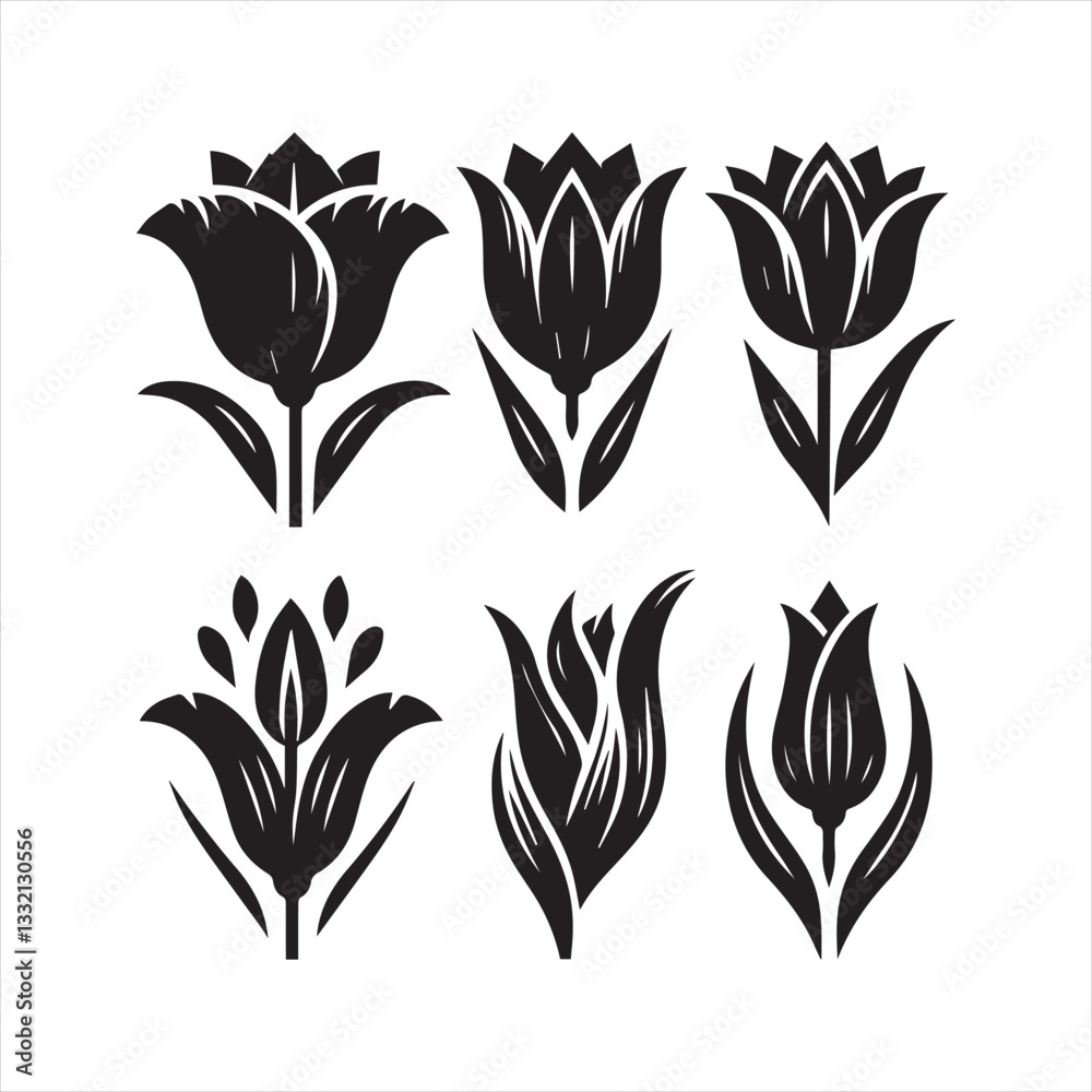 Fototapeta premium Elegant Black and White Tulip Silhouettes