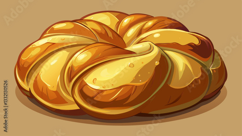 A freshly baked pull-apart challah roll with a golden crust and soft texture. Warm golden lighting enhances the rich tones, making it perfect for Jewish traditions, bakeries, and festive