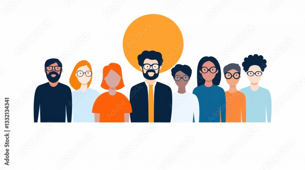 Diverse Group of People Standing Together with Bright Background