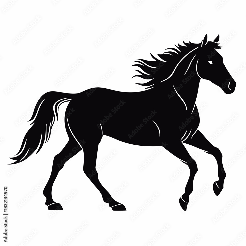 Obraz premium Black horse silhouette running vector illustration