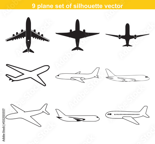 modern aircraft icon set logotype silhouette vector  sign collection. plane symbol or logo.plane flying silhouette
