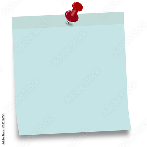 Light Blue Sticky Note with Red Pushpin - Isolated on White Background - png file - high resolution images