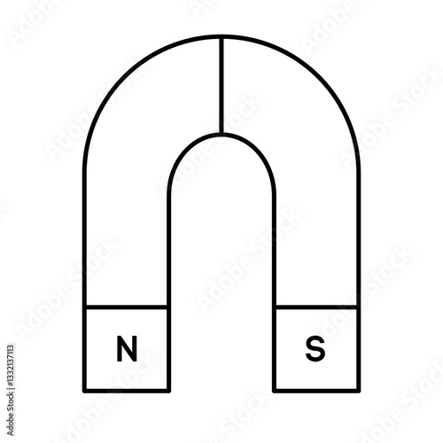 Magnet of horseshoe form contour outline black and white isolated vector pictogram illustration. Electricity, magnetism, power, attraction concept. Science clipart element. Physics icon or logo.