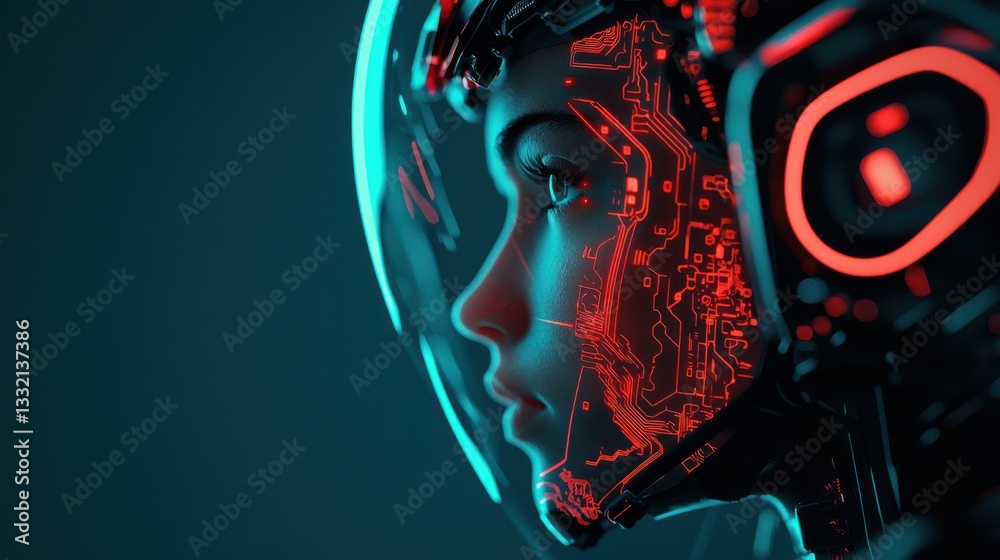 Futuristic Woman with Circuitry Head Symbolizing Technology and Innovation