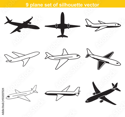 modern aircraft icon set logotype silhouette vector  sign collection. plane symbol or logo.plane flying silhouette