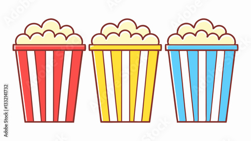 Vector illustration of three sets of popcorn bucket boxes