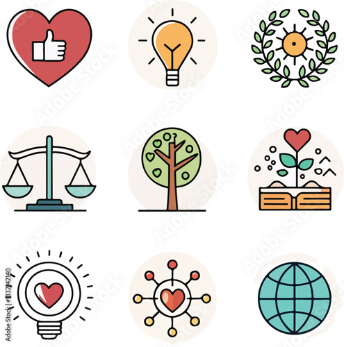  Personal Values Icons Set – Editable Stroke Vector Illustration