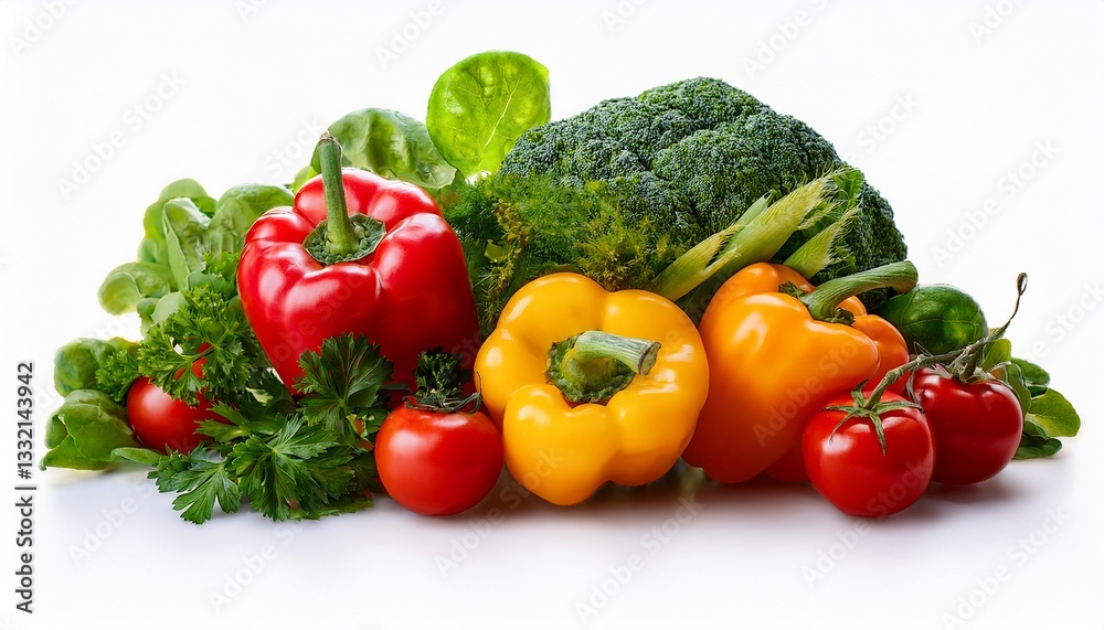 Assorted fresh vegetables including tomatoes peppers and leafy greens healthy food variety transparent background Assorted fresh vegetables including tomatoes peppers and leafy greens healthy food variety transparent background