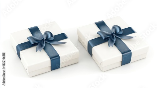 Elegant White Gift Boxes with Blue Ribbons photo