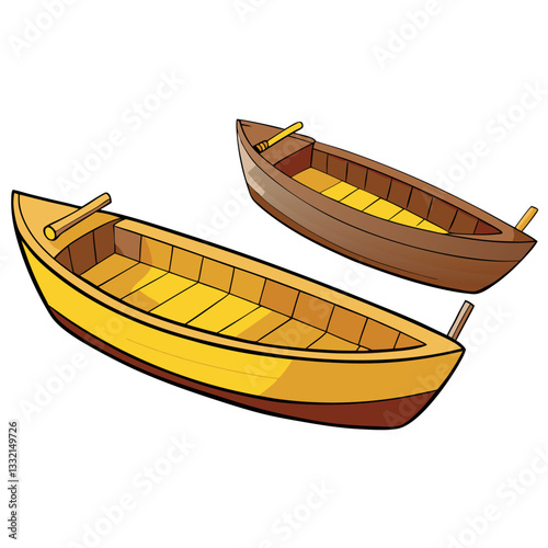 Two-wooden-rowboats-one-yellow-one-brown.